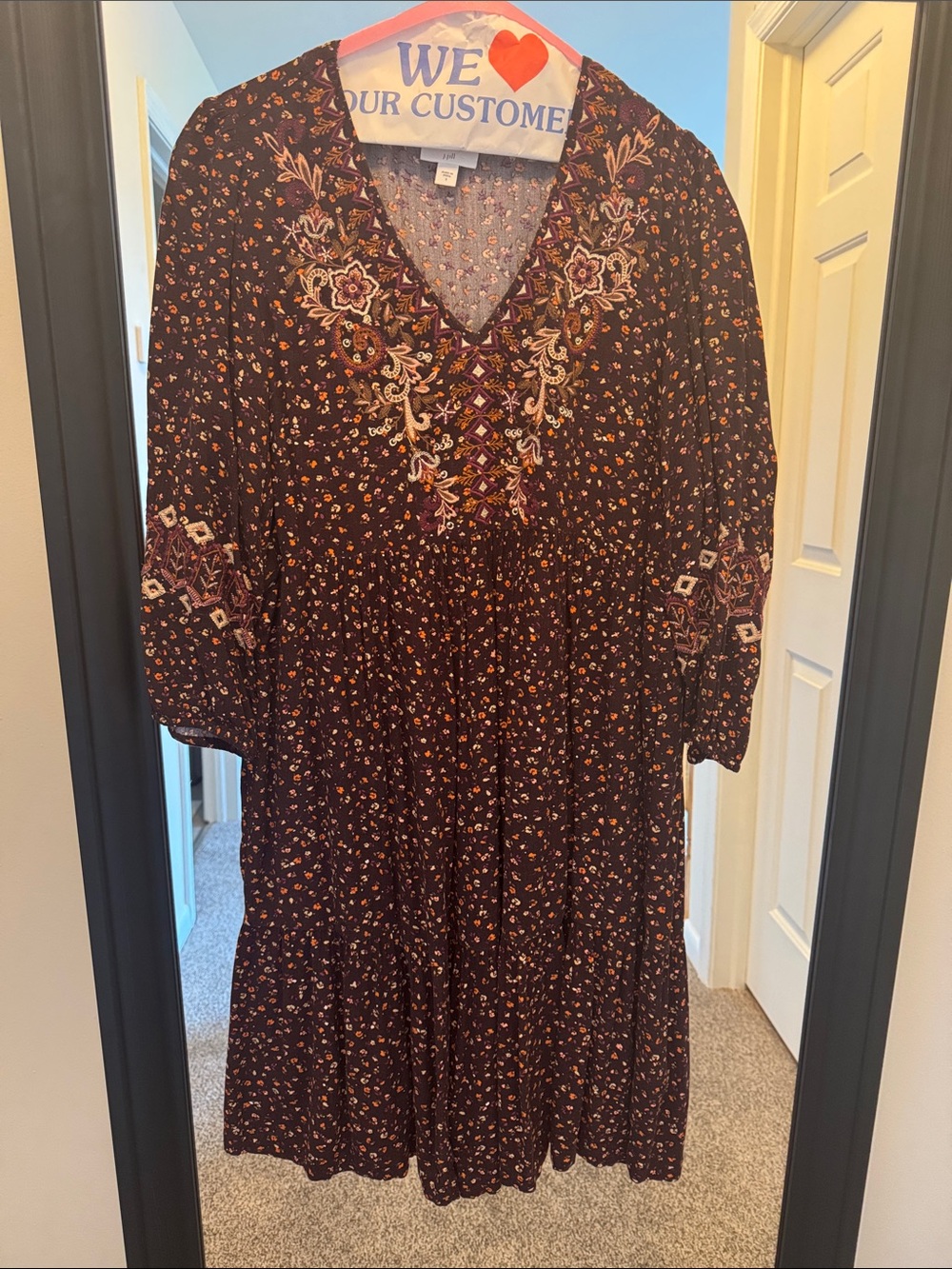 Embroidered V-Neck Boho Dress in  Eggplant Color